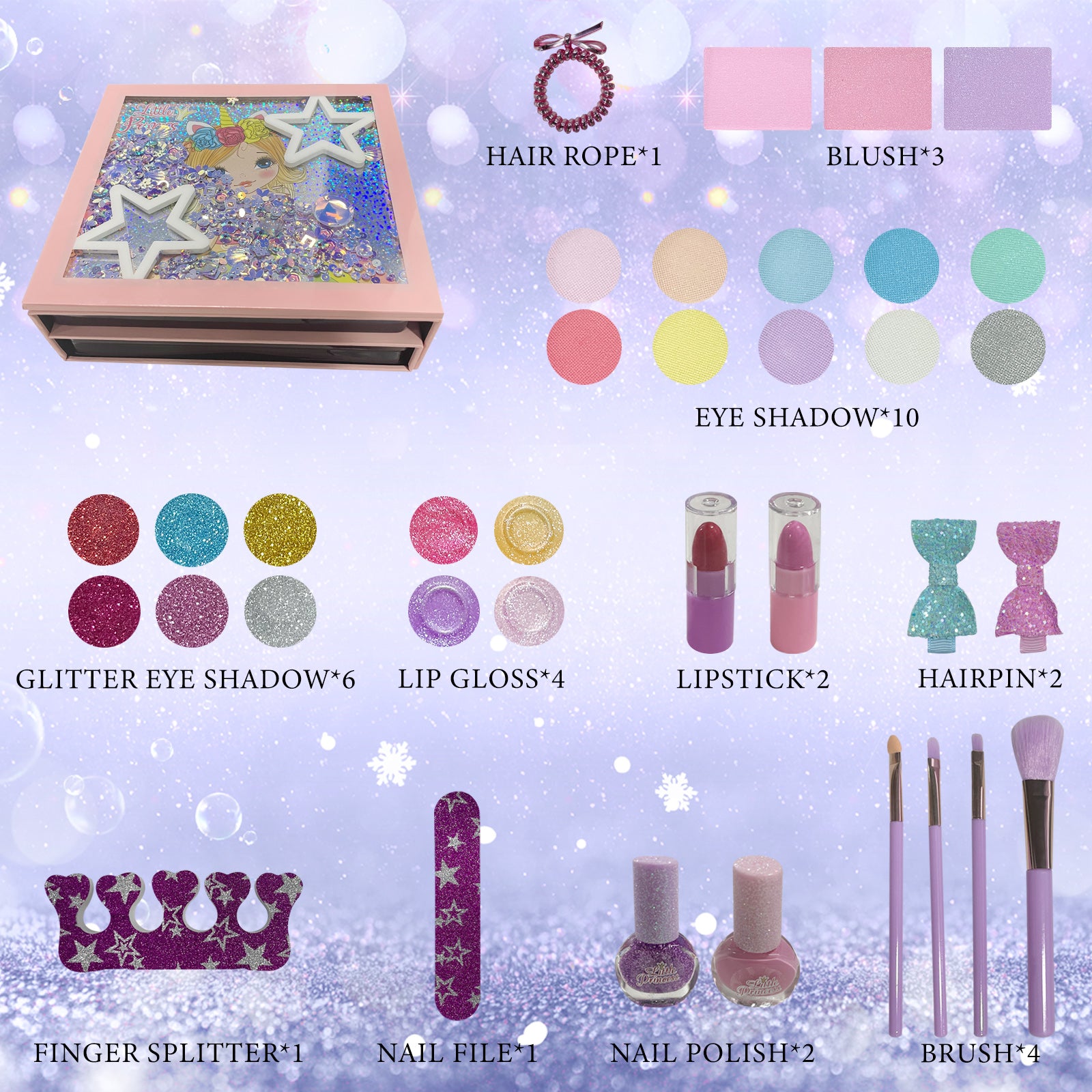 38 Pcs Real Little Princess Makeup Set， Kids Real Washable Make Up Toy Cosmetic Pretend Play Set with Brush Birthday Gifts for Girls ， Non Toxic， Pink