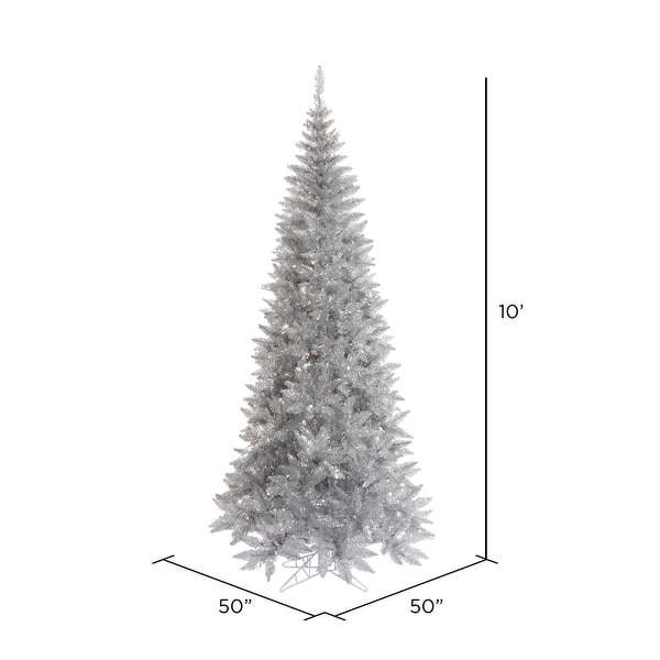 Vickerman 10' Silver Tinsel Fir Slim Artificial Christmas Tree，Unlit