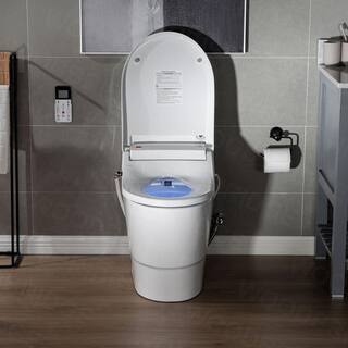 WOODBRIDGE One Piece 1.0GPF1.6 GPF Dual Flush Elongated Toilet in White with White Advance Smart Bidet Seat HT0066