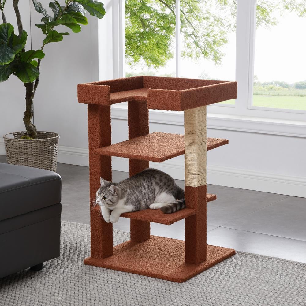 HOMESTOCK Terracotta 3-Level Cat Tree Tower, Multi-Level Kitten Tower Play House Activity Center,Kitty Pet House Furniture for Cat 98783