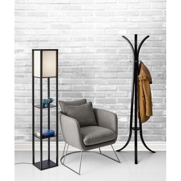 Adesso Wright Shelf Floor Lamp， Black Wood Veneer on MDF