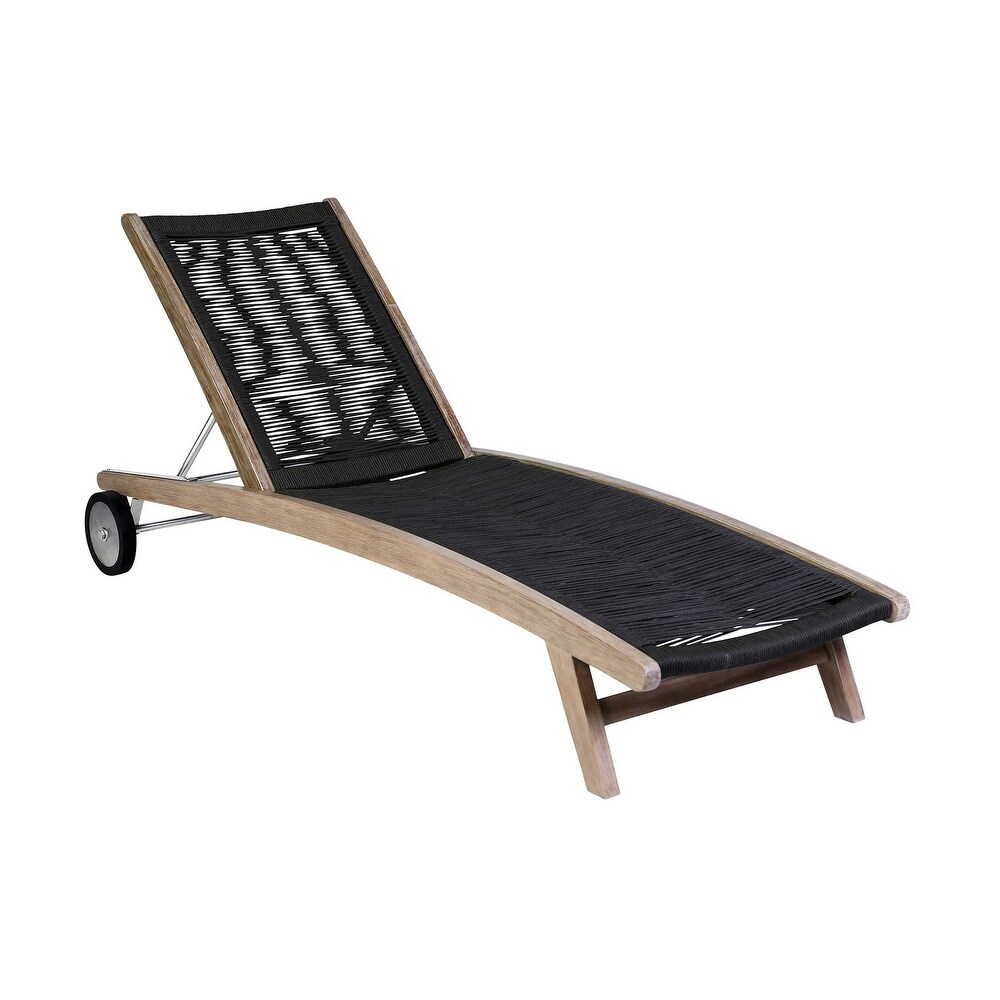 Kin 72 Inch Adjustable Patio Chaise Lounger  Woven Rope  Wheels  Black