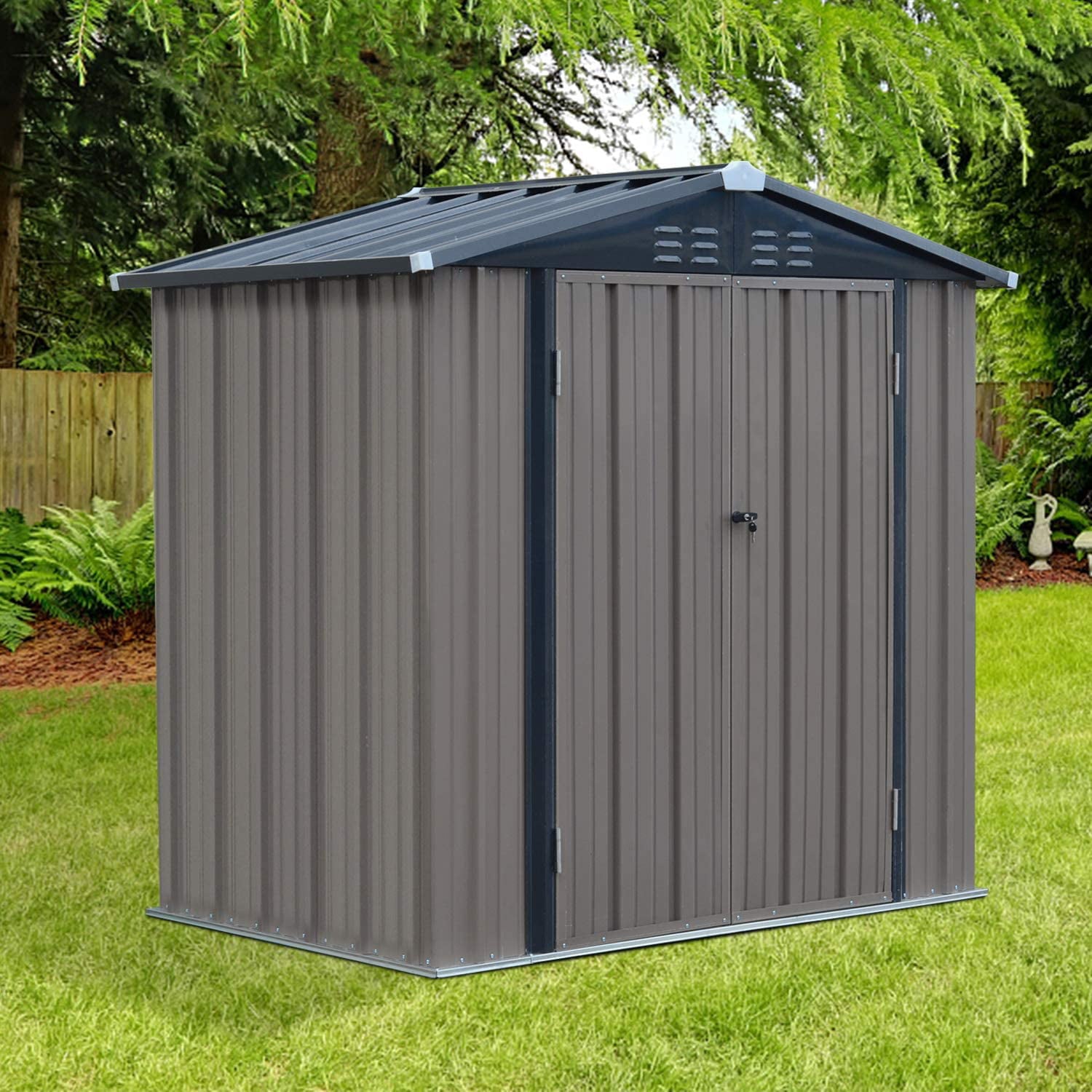 Kinbor 6' x 4' Outdoor Steel Garden Storage Tool Shed Grey with Sliding Door