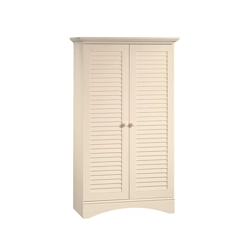 August Grove Contemporary Storage Cabinet with Doors and 4 Adjustable Shelves in Antique White