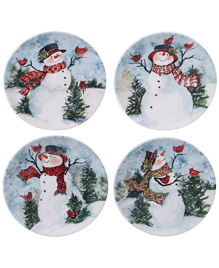 Certified International CLOSEOUT! Watercolor Snowman 4-Pc. Dinner Plate