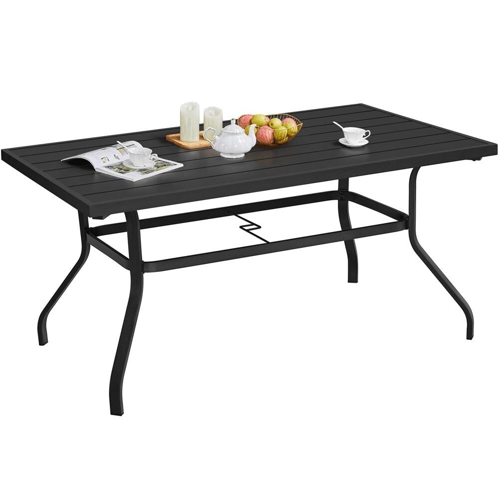 Outdoor dining tavern table with umbrella hole garden or lawn  black