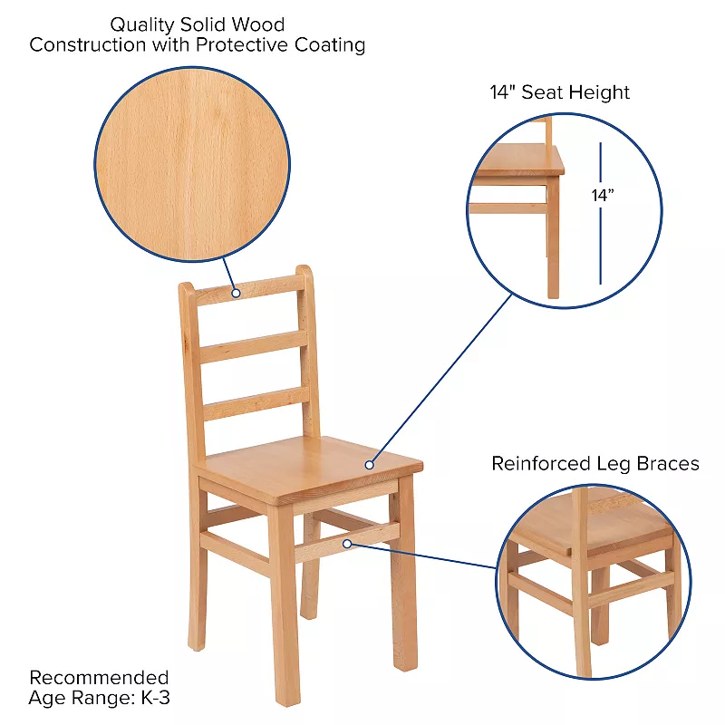 Emma and Oliver Kids Natural Solid Wood Table and Chair Set for Classroom， Playroom， Kitchen