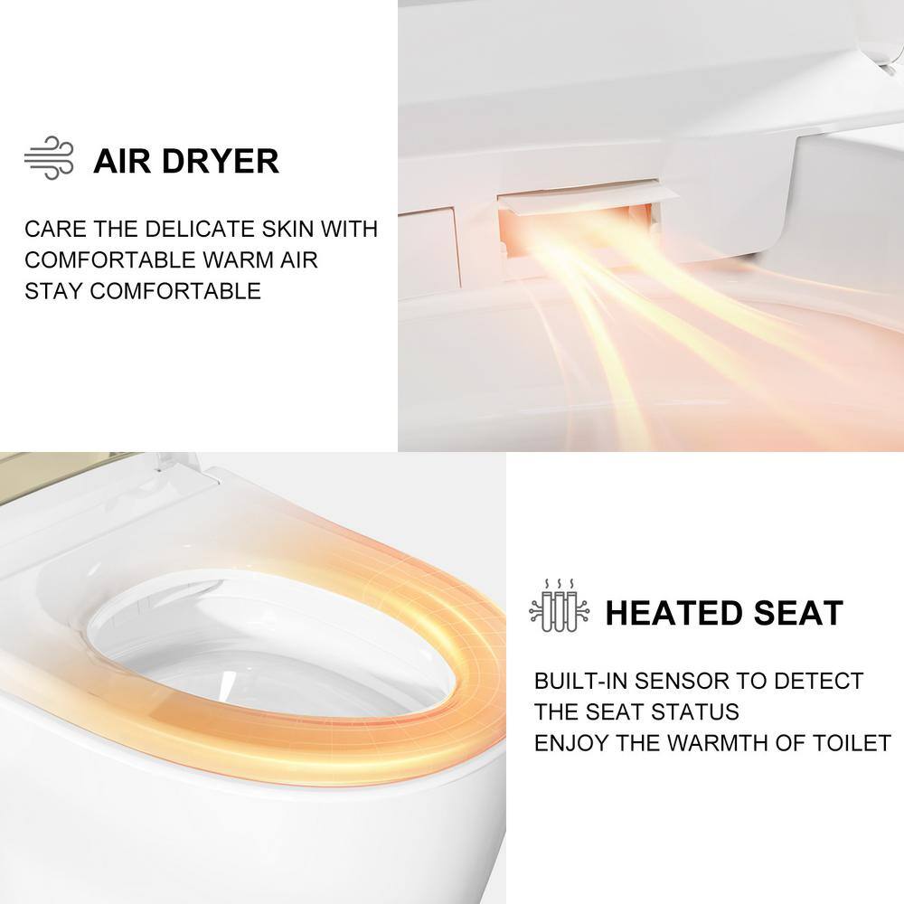 HOROW Tankless Elongated Smart Toilet Bidet in Golden with Auto Flush Heated Seat Warm Air Dryer Bubble Infusion Wash T3