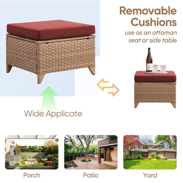 Wicker Rattan Ottoman Outdoor Patio Ottoman