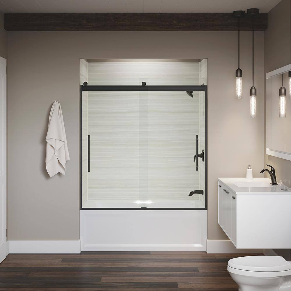 KOHLER Elmbrook 59.625 in. x 61.5625 in. Frameless Sliding Bathtub Door in Matte Black K-706853-8L-BL