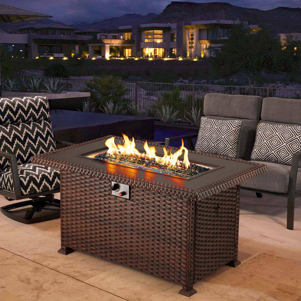 Zeus  Ruta 44 in. Propane Fire Pit Table 50000 BTU Auto-Ignition Gas Fire Table for Outside Patio LH-591