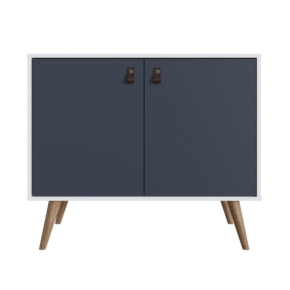 Manhattan Comfort Amber Accent Cabinet with Faux Leather Handles in Blue and Nature