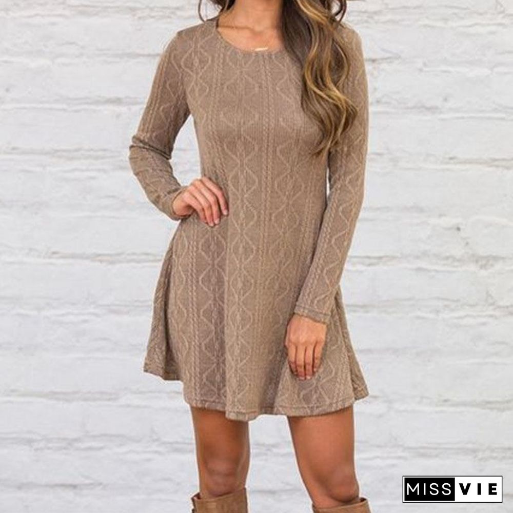 Fashion Long Sleeve Sweater Shift Dress