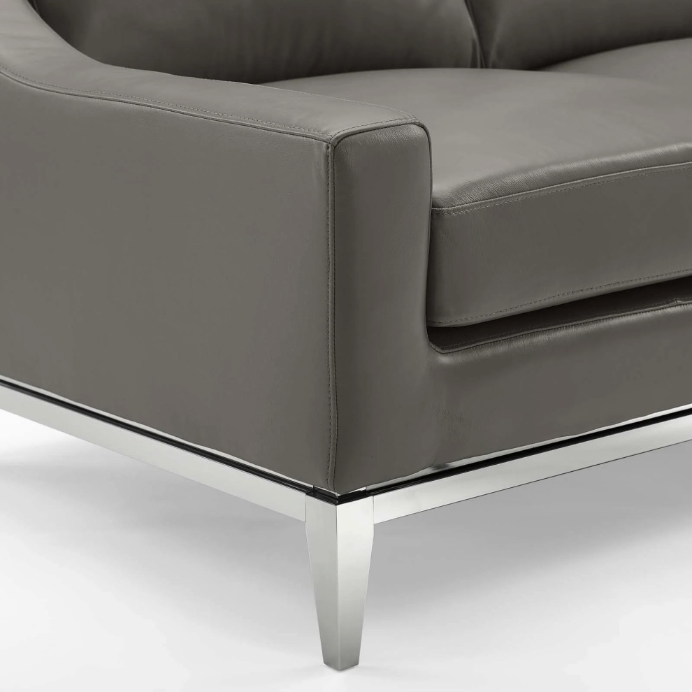 Milo Gray Stainless Steel Base Leather Armchair   Contemporary   Armchairs And Accent Chairs   by V.S.D Furniture  Houzz