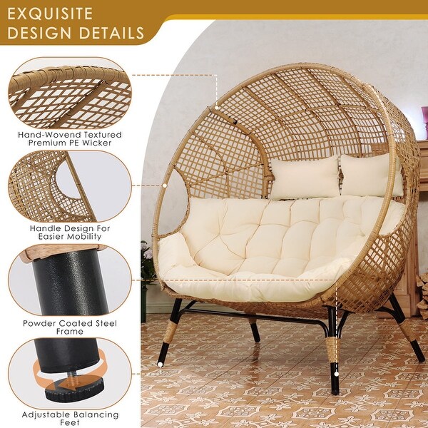 Nicesoul 2 Person Egg Chair with Ottoman Double Patio Outdoor Wicker Basket