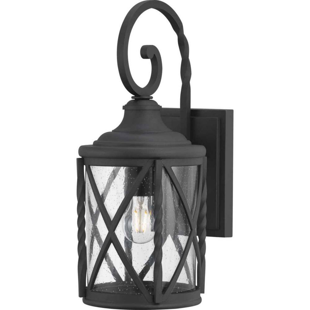 Home Decorators Collection Walcott Manor 8 in. One Light Black Industrial Outdoor Wall Lantern Sconce with Clear Seeded Glass 7954HDCBLDI