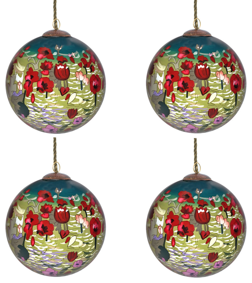 Poppies Glass Ornament Collection  Set of 4   Traditional   Christmas Ornaments   by overstockArt  Houzz