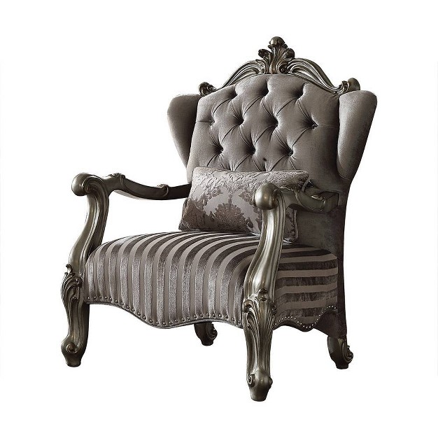 Versailles Chair With 1 Pillow Velvet antique Platinum Finish Acme Furniture