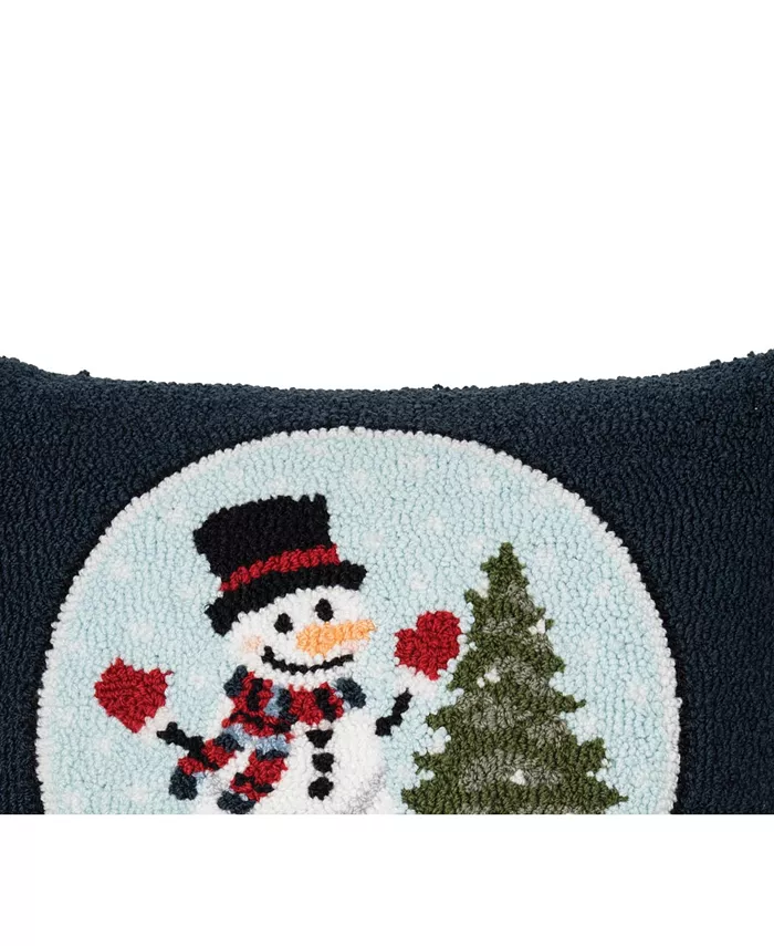 CandF Home 18 x18 Snowman and Christmas Tree in Snowglobe Holiday Winter Cotton Hooked Pillow Accent Throw Pillow