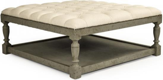 Ottoman Square Cream Oyster Gray   Farmhouse   Footstools And Ottomans   by EuroLuxHome  Houzz