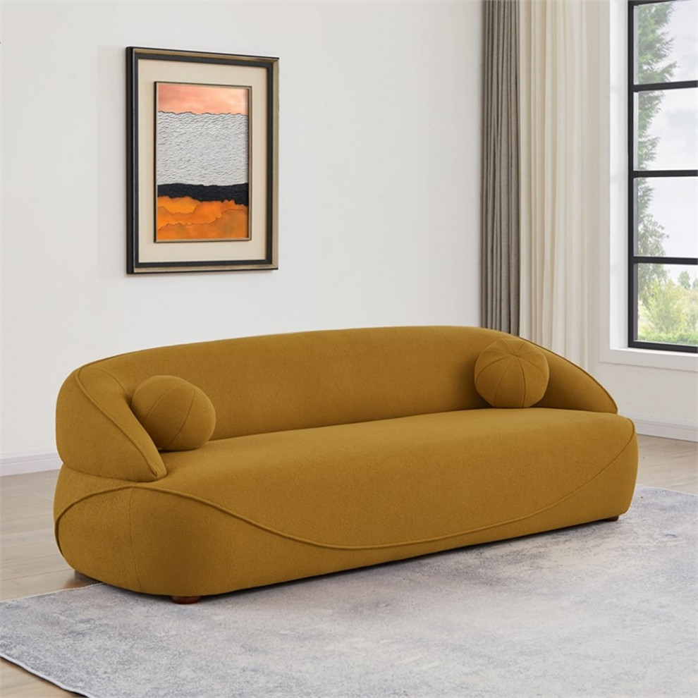 Borsan Modern Luxury Japandi Style Mustard Yellow Boucle Fabric Curvy Sofa Couch   Contemporary   Sofas   by Homesquare  Houzz