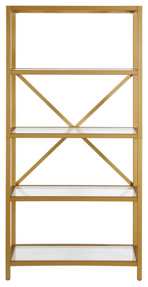 Etta 63  x27 x27Tall Rectangular Bookcase in Brushed Brass   Contemporary   Bookcases   by Homesquare  Houzz