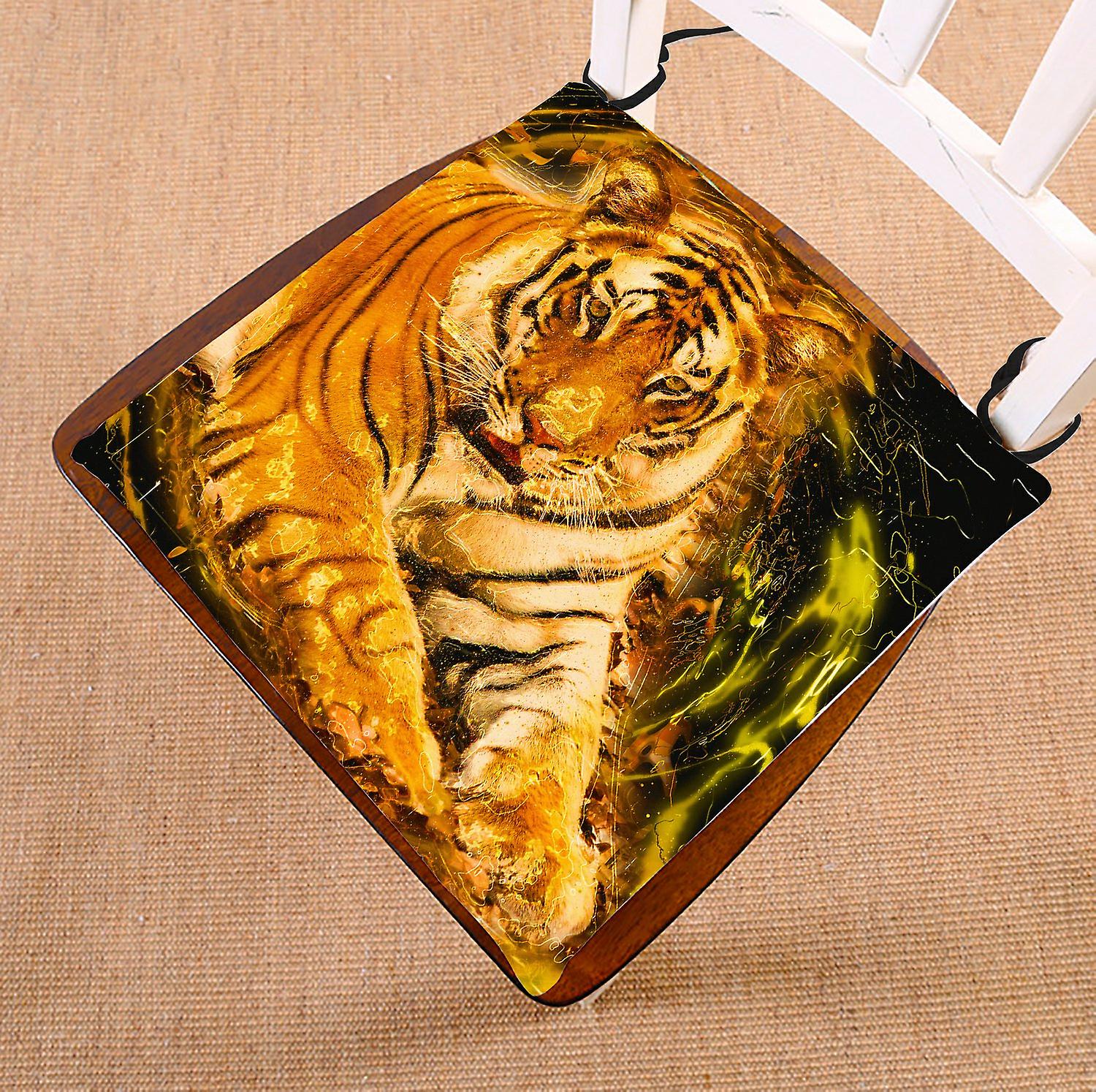 Wildlife Chair Pad， Animal Tiger Portrait Seat Cushion Chair Cushion Floor Cushion 40x40 Cm