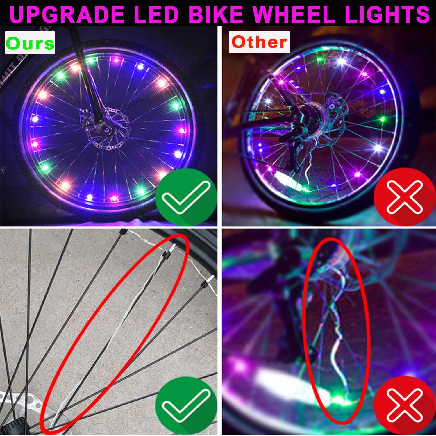 Musment Bike Wheel Lights，LED Bike Wheel Lights， Bike Lights Bright Waterproof Cycling Tire Light for Kid， Teens， Adults， Easy Install and Fits Most Bikes， Not Affect Riding