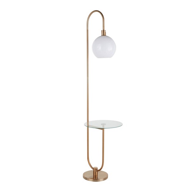 Trombone Contemporary glam Floor Lamp With Metal And Glass Shelf Gold includes Led Light Bulb Lumisource