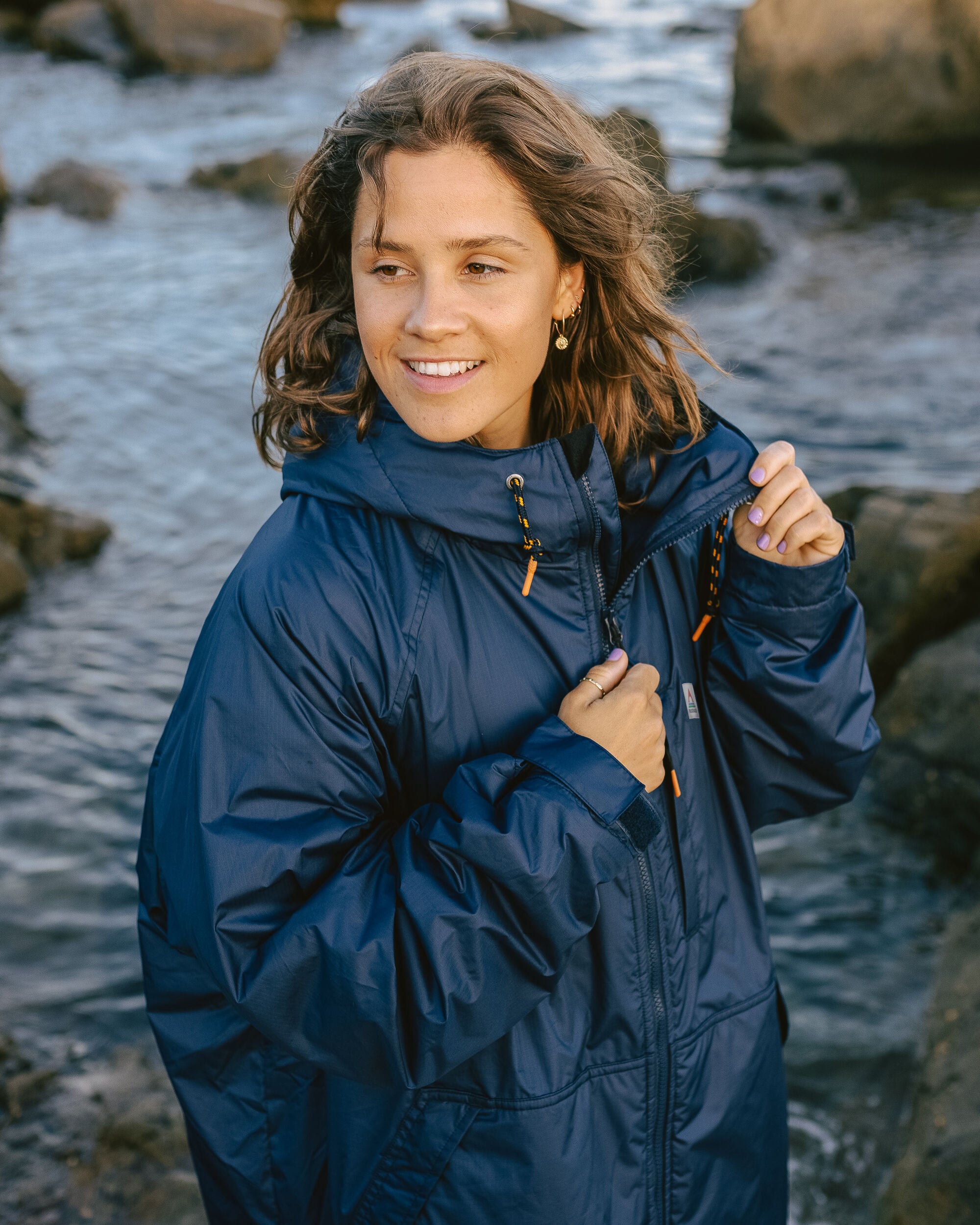 Waves Recycled Sherpa Lined Changing Robe - Rich Navy