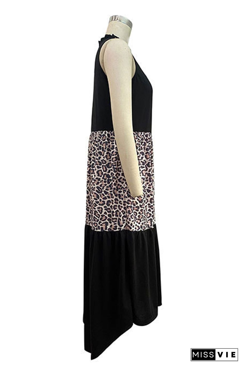 Leopard Patchwork Print Sleeveless Dress Wholesale