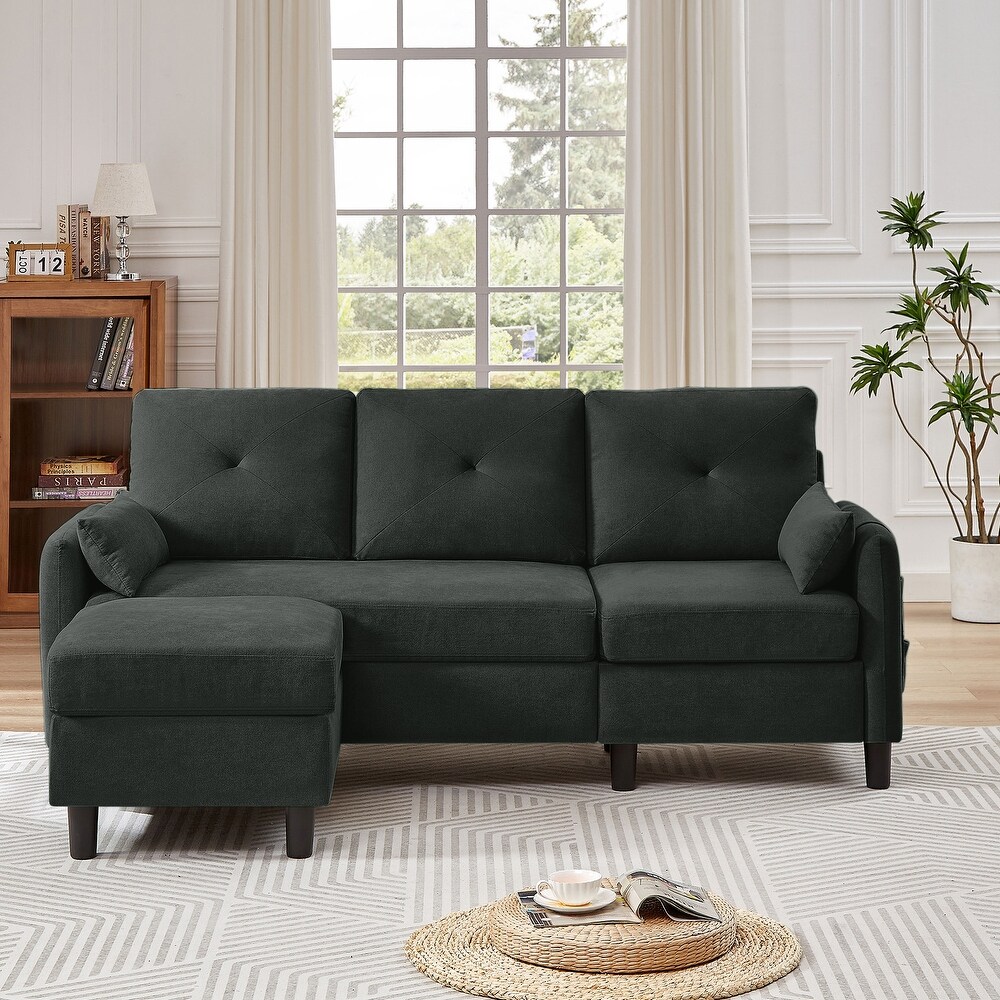 77.36 Inches Modern Sectional Sofa with Reversible Ottoman and Side Storage Pocket