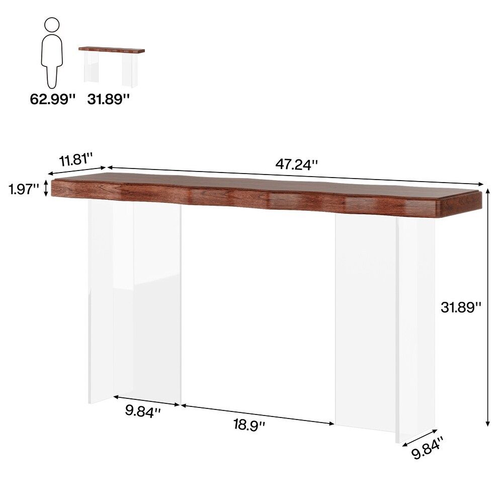 47 Inche Console Sofa Table with Wood Top and Acrylic Sleds for Entryway Hallway Living Room