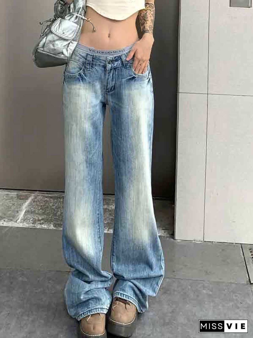 Washed Distressed Low Waist Boyfriend Jeans