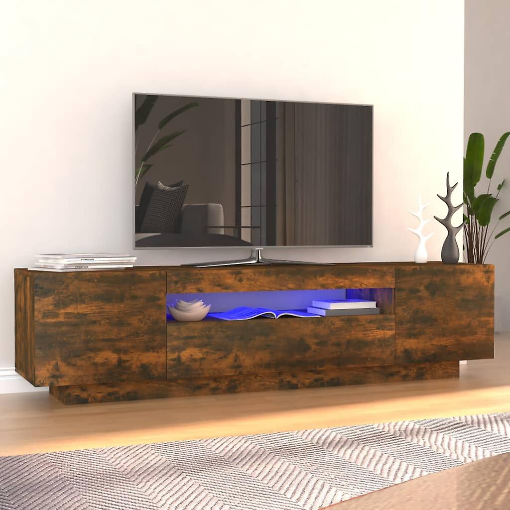 Tv Cabinet With Led Lights Smoked Oak 160x35x40 Cm