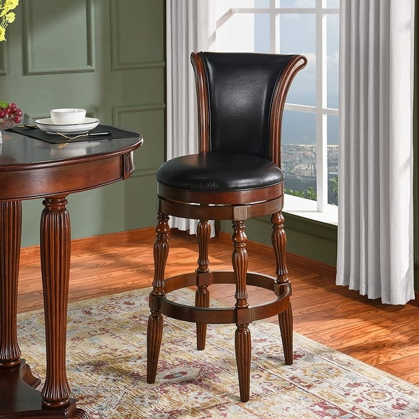 Solid Wood Swivel Bar Stool Carved Hardwood Rotatable Pub Height Stools