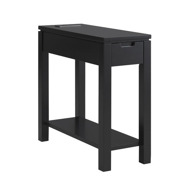 Leick Home Cade Wood Side Table with Drawer and AC/USB Outlet