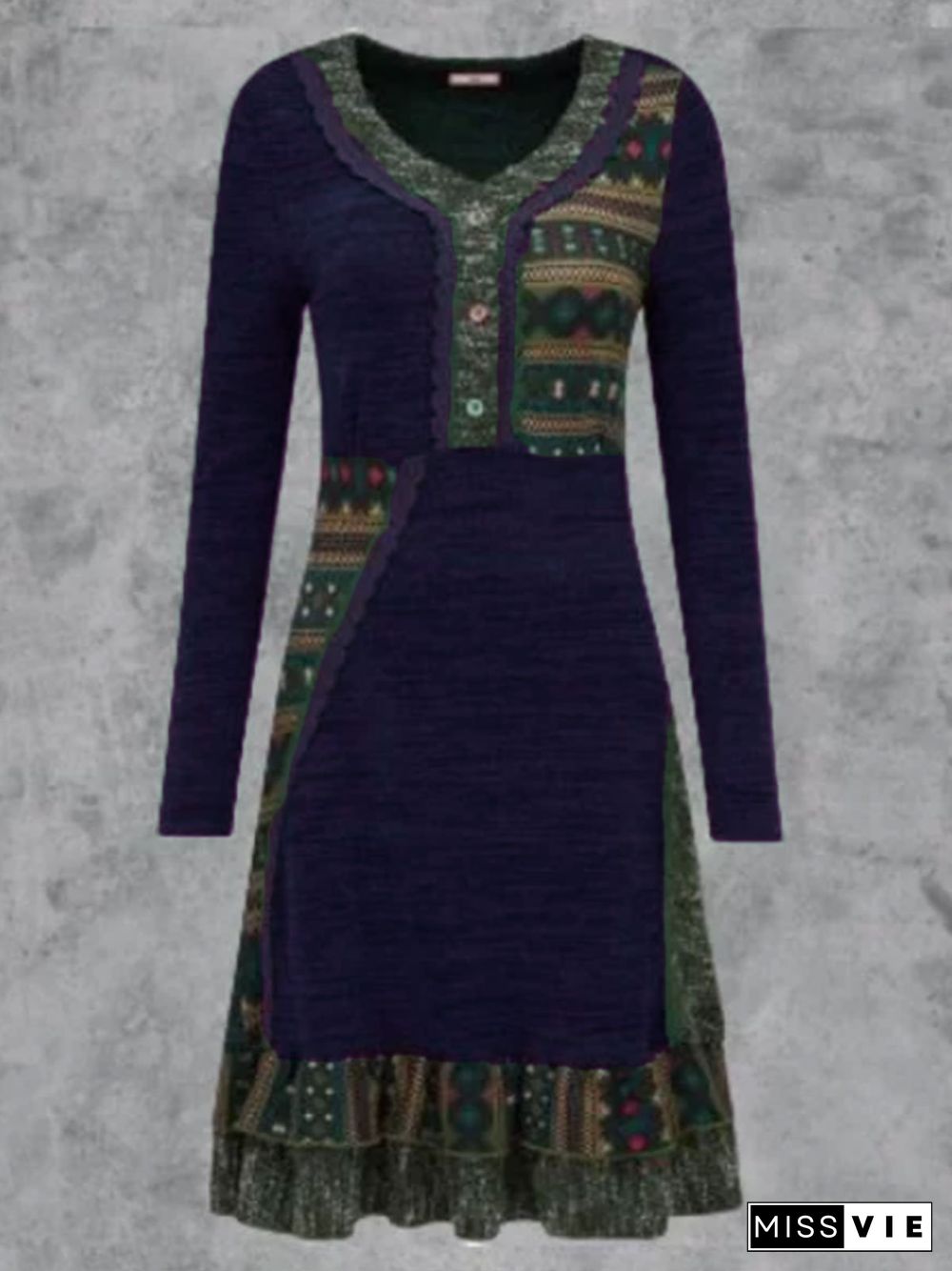 Plus Size Cotton-Blend Casual Knitting Dress