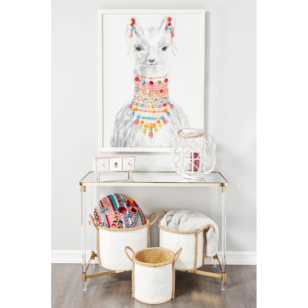 Gold Metal Contemporary Console Table with Mirrored Top and Acrylic Legs