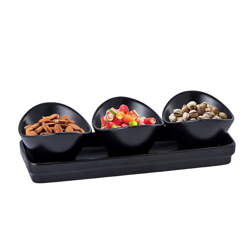 Ceramic Serving Bowl Set With Tray