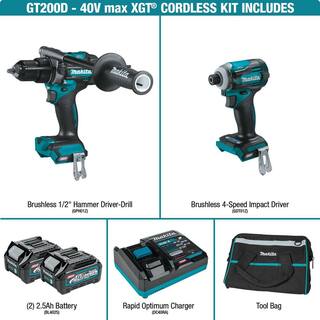 Makita 40V Max XGT Brushless Cordless 2-Pc. Combo Kit (Hammer Driver-DrillImpact Driver) 2.5Ah GT200D