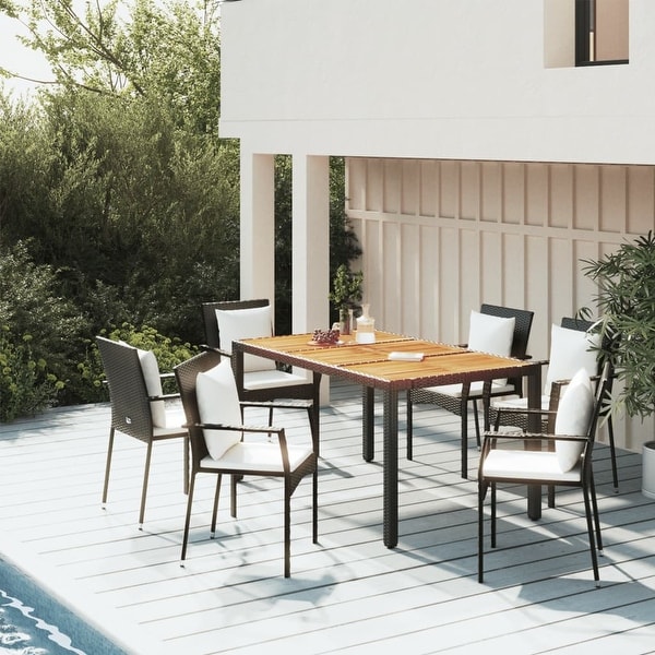 vidaXL 3 Piece Patio Dining Set with Cushions Black Poly Rattan