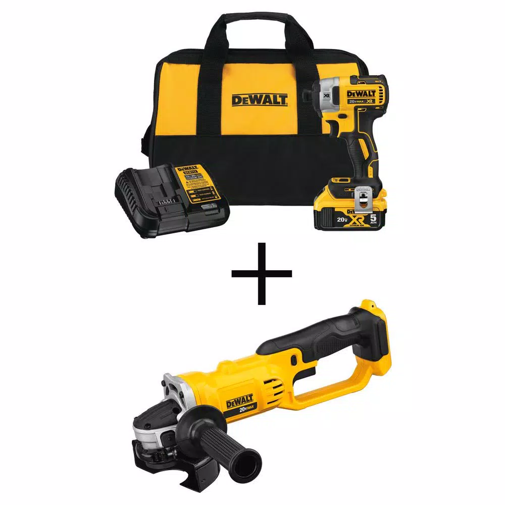 DEWALT 20-Volt MAX XR Cordless Brushless 3-Speed 1/4 in. Impact Driver with (1) 20-Volt 5.0Ah Battery and 4-1/2 in. Grinder and#8211; XDC Depot