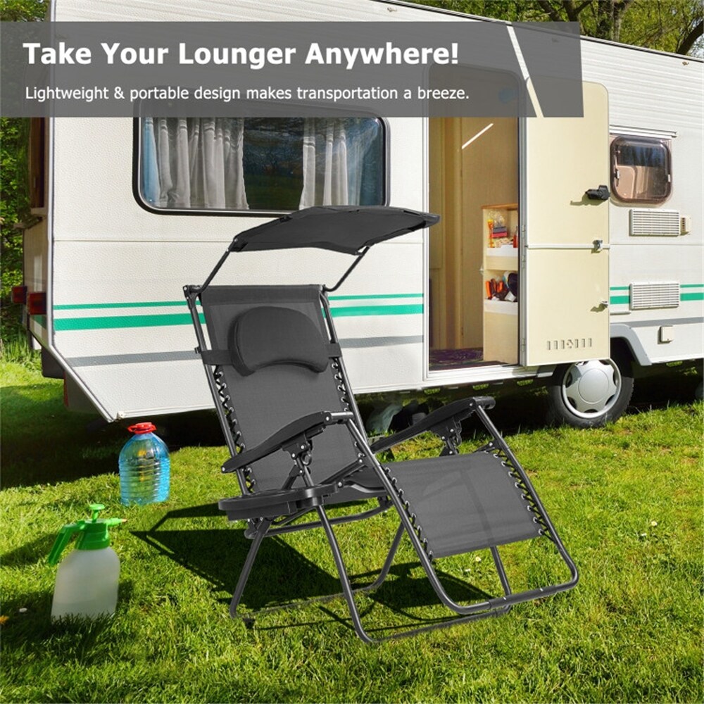 Single Folding Shade Canopy Cup Holder Recliner Lounge Chair