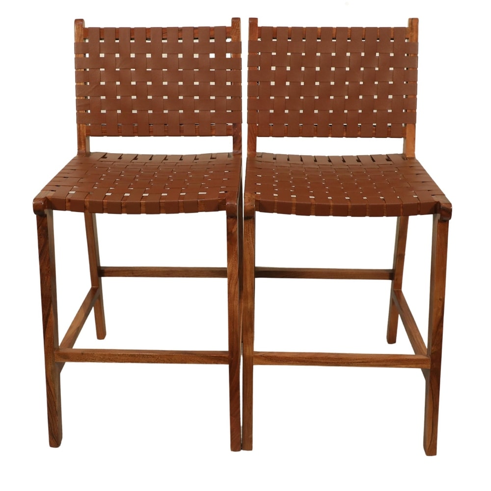 Whitney 24 inch Leather Weave Barstool  Set of 2   N/A