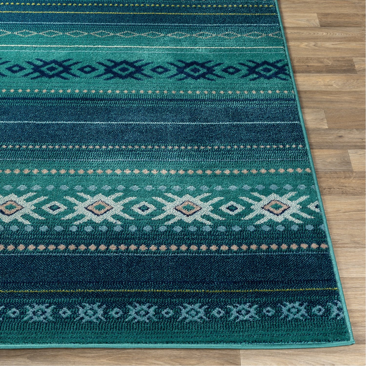 Paramount Rug in Teal, Dark Blue, Aqua, Lime, Light Gray, Cream