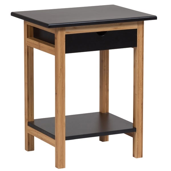 2 Tier Solid Bamboo Frame End Table with Drawer