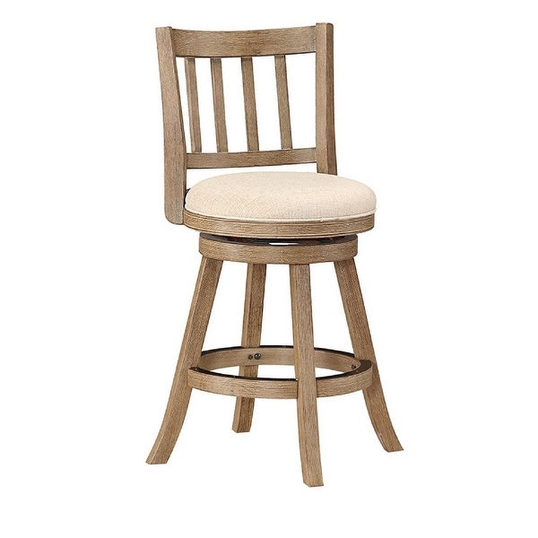 Adam 24 Inch Solid Wood Swivel Counter Stool， Slatted - 21.5 L x 18 W x 37.5 H