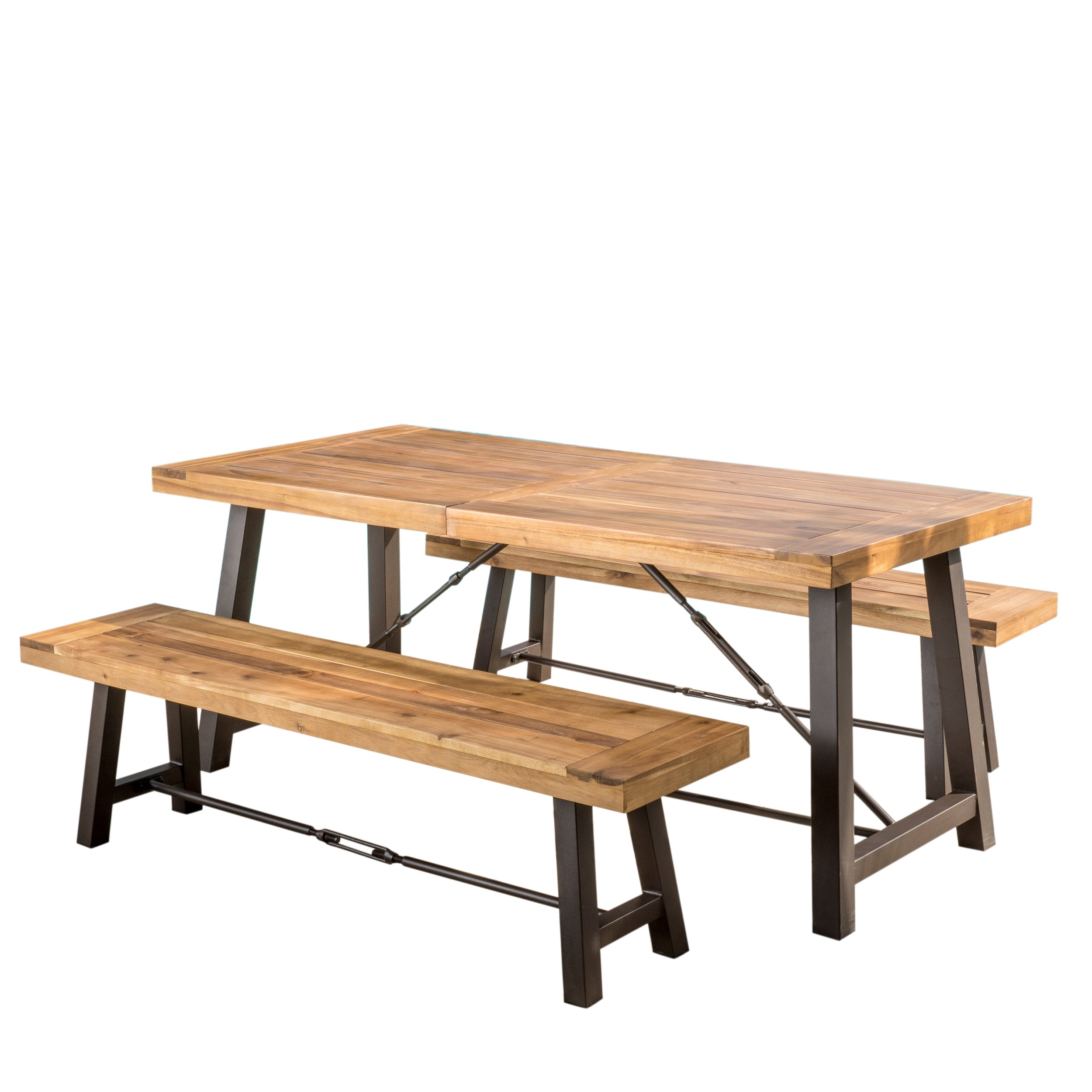 Rosario Rustic Industrial Outdoor Teak Finish Acacia Wood Picnic Dining Set