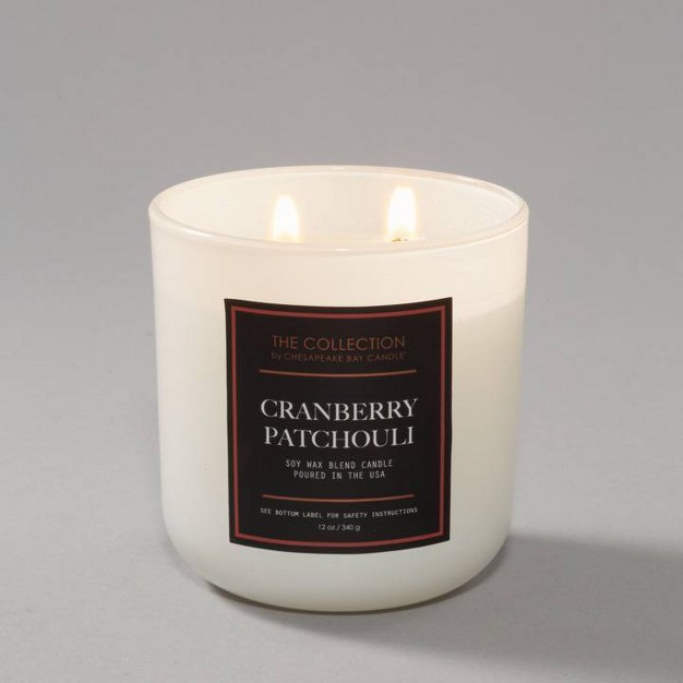 2 wick White Glass Cranberry Patchouli Lidded Jar Candle 12oz The Collection By Chesapeake Bay Candle